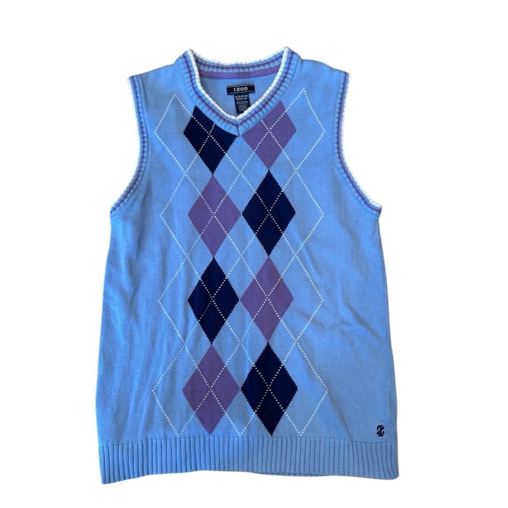 Izod Blue Argyle V-Neck Sweater Vest Youth Size XL